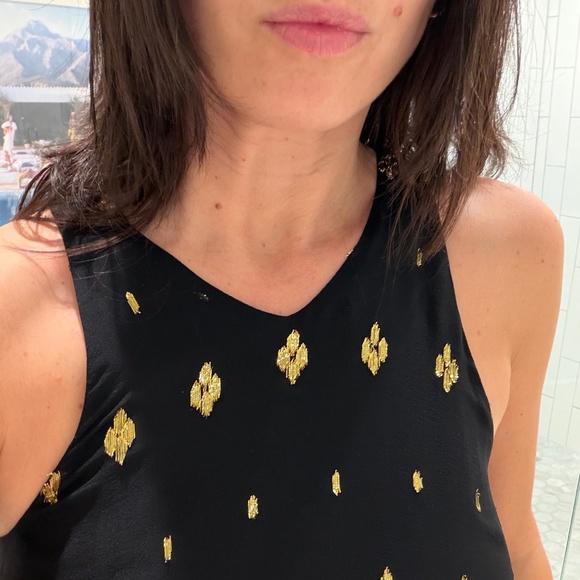 A.L.C. High Neck Black and Gold Sleeveless Silk Top - Picture 2 of 6